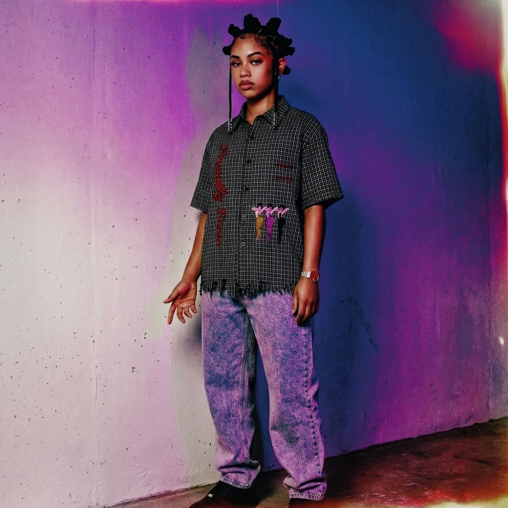DIZZY LIZZYS Unisex Distressed Plaid Boxy Shirt